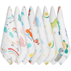Aolso Baby Musselin Waschlappen, 8 Stück Bio-Baumwolle Baby Waschlappen, Mehrzweck Baby Handtücher Set, Waschlappen Kinder für Neugeborene,Saugfähig, 25 * 25cm