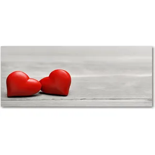 Tulup® Küchenrückwand Spritzschutz aus Glas -125x50 -Spritzschutz auf gehärtetes Glas Deko Sonstige Herzen auf Holz - Rot