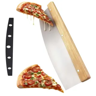 Frutilexia Pizzaschneider, 32.2cm Pizzamesser Wiegemesser, Premium Pizza Wiegemesser aus Edelstahl, Pizza Cutter mit Holzgriff, Effektiver als Pizzaroller, Schnelles und Gleichmäßiges Schneiden