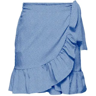 ONLY Damen Kurzer Wickel Rock | Oberschenkellanger Falten Skirt | Stretch Bund & Bindegürtel ONLOLIVIA, Farben:Blau-2, Größe:S