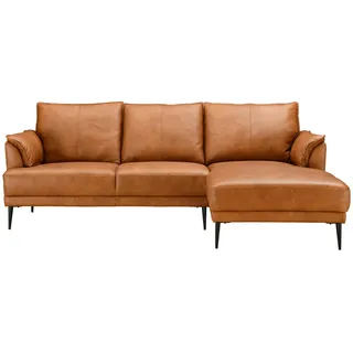 Livetastic Ecksofa , Cognac , Leder , Echtleder , Rindleder , Ottomane rechts, L-Form , 233x153 cm , Wohnzimmer, Sofas & Couches, Wohnlandschaften, Ecksofas