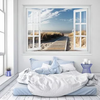 murimage® Fototapete Strand Fenster 183 x 127 cm inklusive Kleister Fenster Ausblick Meer Strand Dünen Ozean Beach Window Tapete