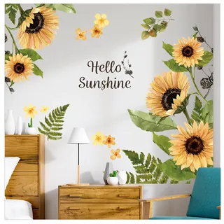 Wandtattoo Aquarell-Sonnenblumen Wandaufkleber Blüten Gelb Wandsticker Sonne, Blume, Schmetterling Wohnzimmer Schlafzimmer Sofa Hintergrund