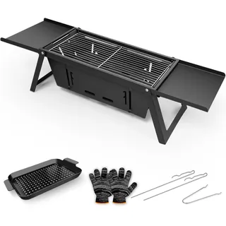 E EASTSTORM Camping Klappgrill Edelstahl– Tragbarer Kleiner Holzkohlegrill mit 4-stufiger Hitze, klappbarer Mini Tischgrill für 4-6 Personen, ideal für Camping, Garten & Reise, 54x21x17.5cm