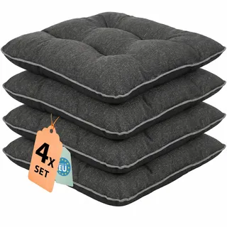 Outdoor Leinen-Optik Sitzkissen Stuhlkissen - 4er Set - 45 x 45 cm - Made in EU, Wasserdichtes & UV-beständig Gartenkissen - Stuhlauflage Stuhlpolster für Balkonstühle – Dunkel Grau