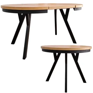 Ottavio Runder Ausziehbarer Esstisch Ø 100 / 150 / 200 cm, Platz für 4–10 Personen Skandinavisches LOFT Design Craft Goldoptik Schwarze Holzbeine mit Schwarzer Metallumrandung - Schwarz