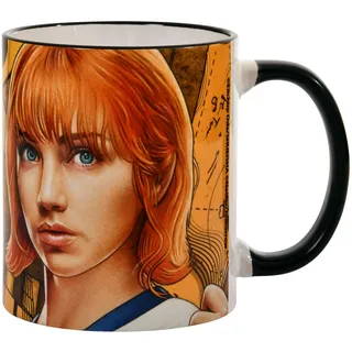 Elbenwald One Piece Tasse mit Nami I Am Who I Am Schriftzug Motiv - Kaffeebecher mit Griff - für Herren Damen Unisex 320 ml - Keramik - Orange