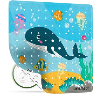 SilverRack Kinder Duschmatte rutschfest 53x53 cm (Wal Motiv) - Antirutschmatte Dusche BPA frei für Kinder - Badematte rutschfest, maschinenwaschbar u. schimmelresistent - Bedruckte Duscheinlage