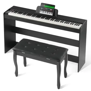 VEVOR Digitalpiano, 88 Tasten, Elektrisches Klaviere, Doppeltastatur & Lautsprecher, einfache Gehäusehalterung mit Doppelbank, Kopfhörer, 200 Töne & Rhythmen, unterstützt Bluetooth/USB/MIDI
