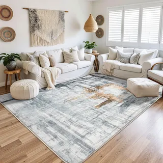Tinyboy-hbq Teppiche Modern Designer für Wohnzimmer Kurzflor Teppich für Wohnzimmer Schlafzimmer Grau (Grau/Gold, 160 x 200 cm)