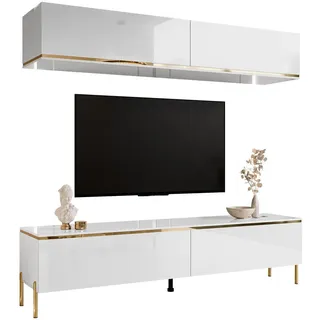 lookway Wohnwand, Weiß Hochglanz, Holzwerkstoff, Uni, Rechteckig, 180x46x40 cm, Wohnzimmer, Wohnwände, Wohnwand-Sets