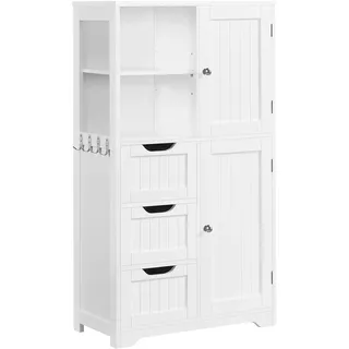 Yaheetech Badezimmerschrank Badkommode Unterschrank Badschrank mit Schubladen & Ablagefächer & Haken & Schränke Bodenschrank Baderegal mit Höhenverstellbarem Einlegeboden, 60 x 30 x 107 cm