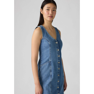 Jeanskleid LEVI'S "VIANNA VEST DRESS", Damen, Gr. XS (34), N-Gr, special showing, Denim/Jeans, Obermaterial: 100% Baumwolle, slim fit mini, V-Ausschnitt, Kleider Jeanskleid, mit V-Ausschnitt, Slim Fit, ärmellos