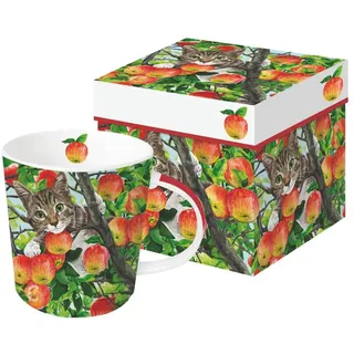 PPD Tasse Tiermotive Katze im Apfelbaum aus Porzellan. Motivtasse für den gedeckten Tisch und als Geschenk. 0,4L x H10,5cm