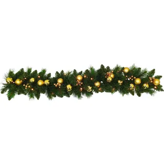 Näve Leuchten LED Weihnachtsartikel NOEL mit Diode LED Weihnachtsartikel NOEL mit Diode LED-Weihnachtsranke "NOEL" Rot, Deko im Vintage Style, aus Metall und Kunststoff in rot, 120 x 25 x 10 cm, mit Diode - für den Außenbereich -  Batteriebetrieb - Timerfunktion - Schiebeschalter - Gold