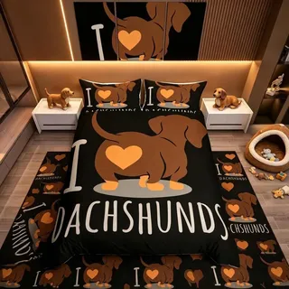 Bettwäsche-Set mit Dackel-Motiv für Kinder - Schwarz