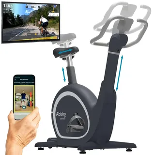 Skandika Ergometer Abisko Weltneuheit | Premium EMS-Widerstand, Smarter Heimtrainer App Steuerung, Automatische Lenker & Satteleinstellung, 36 Widerstandsstufen | Fahrrad Hometrainer für Zuhause