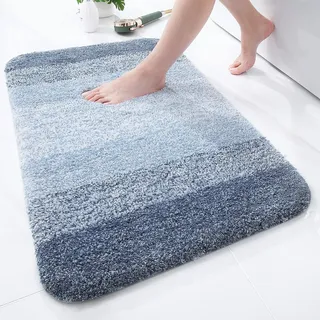 Homaxy Weich Badezimmerteppich 51x76 cm, rutschfest waschbar Badematte Flauschige Hochflor Badteppich Mikrofaser Saugfähig Badvorleger Duschvorleger (Blau)