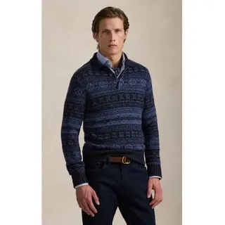Polo Ralph Lauren für Herren. 710P03176001 Fair Isle-Pullover mit marineblauem Polokragen (M), Lässig, Wolle, Klassisch