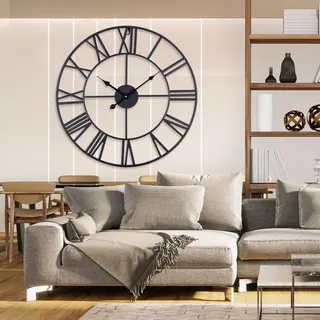 ACCSHINE Wanduhr Groß Ohne TickgeräUsche Lautlos 60cm Römische Ziffer Quarz Batterie Betriebene Wanduhr Einfach zu Lesen für Zimmer Zuhause KüChe Schlafzimmer Büro Schule