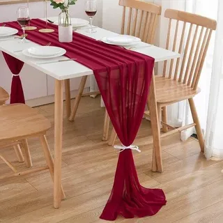CHUQING Chiffon-Tischläufer Roter Tischläufer Hochzeits-Tischdekoration 3 m Weinrot Bordeaux Tischband Waschbar