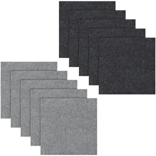 LUPATDY 10 Stück Teppichfliesen 50x50cm Bodenbelag Selbstklebend - 2.5m2 Filz Selbstklebendes Antistatisches Band Rutschfestes Quadratischer Teppich für Büro, Haus Gewerbe (Dunkel + Hell Grau)
