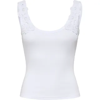 Tanktop ONLY "ONLZANNY S/L CROCHET TANK TOP CS JRS", Damen, Gr. L, weiß (hellweiß), Jersey, Obermaterial: 95% Baumwolle, 5% Elasthan, unifarben, normal, tiefer Rundhals, Tops Tanktop, Baumwollmischung, Topseller