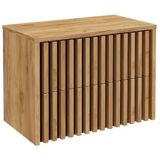 Lomadox Waschbeckenunterschrank 80 cm Eiche Nb. Lamellenfronten, Waschtisch - Unterschrank für Aufsatzwaschbecken B/H/T: ca. 80,4/62,5/45,5 cm