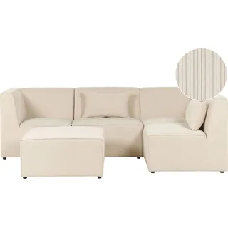 BELIANI Sofa mit Ottomane Hellbeige Stoffbezug aus Cord Links mit Armlehnen Kissen 4-Sitzer Modulsofa Ecksofa Wohnzimmermöbel Modern Wohnecke Sitzecke - Beige