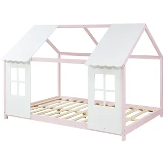 [en.casa] Kinderbett Tostedt 120 x 200 cm Kiefer massiv Rosa/Weiß