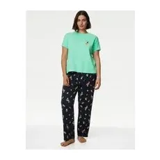 Womens M&S Collection Pure Cotton Printed Pyjama Set - Bright Mint, Bright Mint - M
