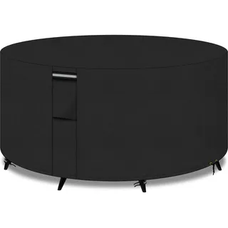 PATIO PLUS Gartentisch abdeckungen rund mit Belüftungsöffnungen, 600D Oxford-Gewebe runde Patio Tisch Abdeckung, Gartenmöbel Abdeckung wasserdicht, Winddicht, Anti-UV, 130x71cm, schwarz