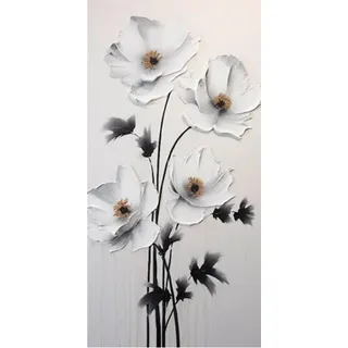 XXXLutz EUROART Wandbild 30 x 60 cm White Flowers On Silver V Metall Grau