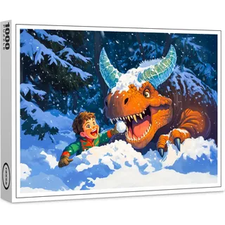 raxxa Premium-Puzzle "Anime boy playing dinosaur snowy day", 1000 Teile