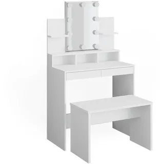 Vicco Schminktisch Ania, 80 cm mit LED Beleuchtung und Bank, Weiß - Weiß