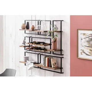 Wandregal SIT "Panama", braun (braun, schwarz), T:25cm, Massivholz, Metall, Regale, Wandregal, Regalset im Industrial Stil, Mangoholz und Metall