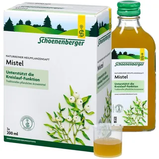 Schoenenberger - Mistel naturreiner Heilpflanzensaft - 3x 200 ml (600 ml) Glasflaschen - sanfte Unterstützung für das Herz-Kreislauf-System - freiverkäufliches Arzneimittel