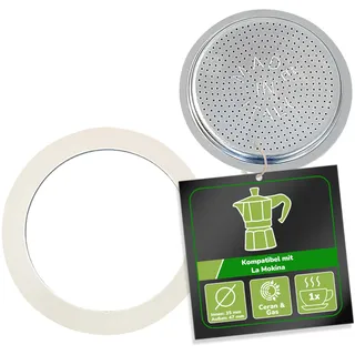 Harren24 Filter und Dichtung für Espressokocher, kompatibel mit Bialetti Espressokanne für 1 Tasse, Ø außen 47 mm, 4,7 cm, Ø innen 41 mm, 4,1 cm, Ersatzdichtung, Dichtungsring