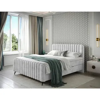 Mid.you Boxbett , Hellgrau , Holz, Textil, Holzwerkstoff , H3 , Höhe ca. 27 cm , 140x200 cm , Bettkasten, gepolstertes Kopfteil, Stoffauswahl, Topper durchgehend, in verschiedenen Größen erhältlich , Holzmöbel, Holzbetten, Boxspringbetten Holz