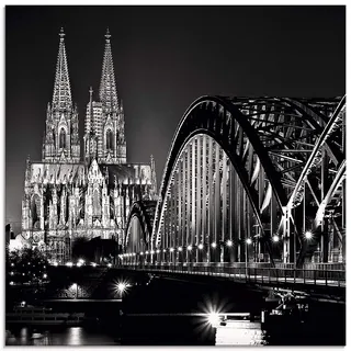 ARTland Wanddeko Glasbilder Wandbild Glas Bild einteilig Quadratisch Städte Deutschland Köln Rheinbrücke Kölner Dom Schwarz Weiß S6TM