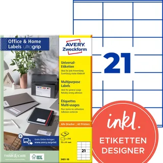 Avery Zweckform Universaletiketten 3481-10 Weiß 70 x 41 mm 10 Blatt