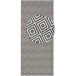 NORTHRUGS In- und Outdoor Teppich Karo 80x200cm - Wetterfest Modern Geometrisches Muster Kariert Allover Design Läufer für Balkon Terrasse Garten Wintergarten Wohnzimmerteppich Wasserfest in Schwarz