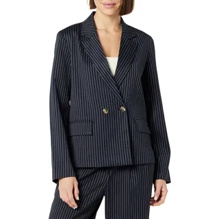 The Drop Liza Relaxed Double-Breasted Blazer, Marineblau mit Nadelstreifen, XS
