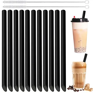 Addein 20pcs Bubble Tea Strohhalme, Wiederverwendbar Mit 2 Reinigungsbürsten, Schwarz für Bubble Tea (Topioka, Perlen), Milchshakes, Säfte