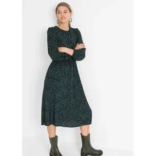 Midikleid BONPRIX "Midikleid mit Blumenprint", Damen, Gr. 44, N-Gr, schwarz (schwarz, petrolgrün geblümt), Obermaterial: 100% Viskose, oversize, Kleider Midikleid, für die Herbstsaison, aus Viskose, Oversize-Passform