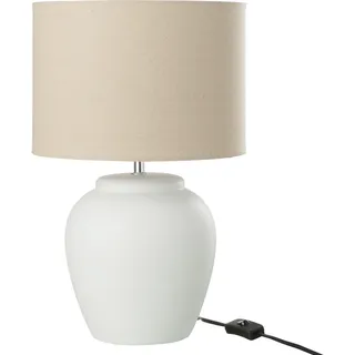 J-Line Lampe Meli + Schirm - Keramik - Leinen - Weiß - Klein - Beige, Braun, Grau, Hellbraun, Weiß