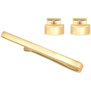 Kuzzoi Manschettenknöpfe & Krawattennadel für Herren im goldenen Design, Herren Basic Accessoire Set aus 925 Sterling Silber vergoldet, Männer Geschenk für Hochzeit und Geburtstag