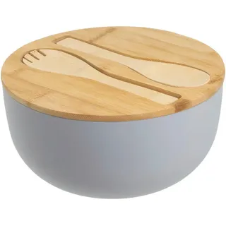 Salatschüssel , Naturfarben, Hellgrau , Holz, Kunststoff , 4-teilig , Bambus , rund , 23.5x12.5x23.5 cm , Fsc , Geschirr, Schalen & Schüsseln, Salatschüsseln