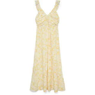 Maxikleid VERO MODA "VMDICTHE SL FRILL ANKLE DRESS WVN GA", Damen, Gr. M, N-Gr, golden haze aop:small loa, Web, Obermaterial: 100% Baumwolle, bedruckt, regular fit knöchellang, V-Ausschnitt, Kleider Maxikleid, Baumwolle, regular fit