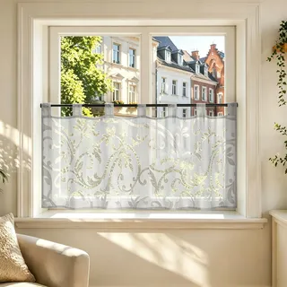 Joyswahl Scheibengardine Voile Bistrogardinen Elisabeth 45x90cm Grau | mit Schlaufen,Kurzgardine,1er Pack,Küchengardinen landhaus,Kurzstores Transparent,Fenstergardinen,Gardinen Ausbrenner